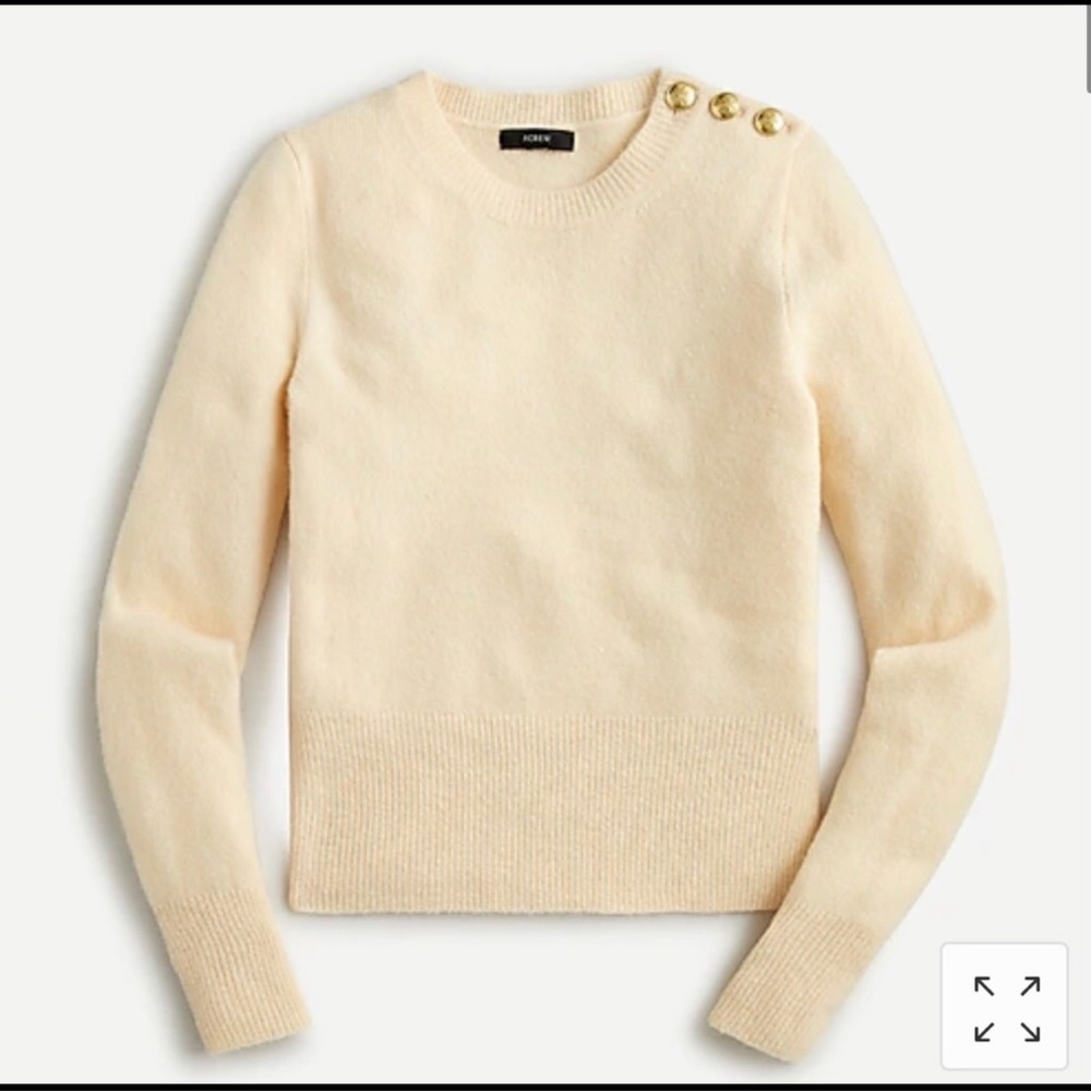 J. Crew Cream Wool Blend Gold Button Detail Crewneck Sweater Size XS